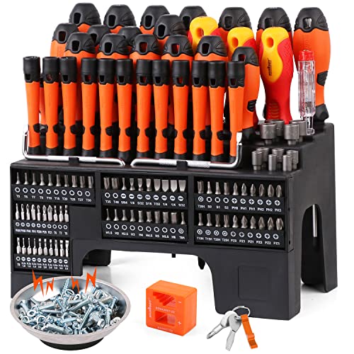 HORUSDY 119-Piece Magnetic Screwdriver Set with Plastic Racking, Includs Precision Screwdriver, Insulated screwdriver and Bit set, Tools for Men Tools Gift