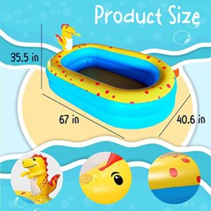 Inflatable Kid Pool, Swimming Pool for Kids with Sprinkler, Funny Blow up Pool 67'' x 41'' x 32'' Full-Sized Family for Backyard, Summer Water Party…