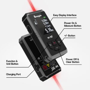 Compact Laser Measurement Tool, MAGPIE M-30+ 98ft/30m Small Laser Distance Meter, Rechargeable Laser Measure for Fast, Precise Results (‎Space Gray)