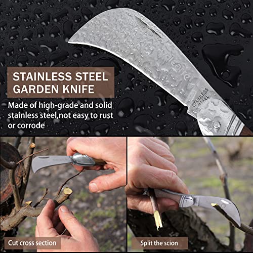 BaiCarre Pruning Knife,Folding Garden Knife,Stainless Steel Grafting Knife,Garden Budding Pocket Knife for Grafting Multi Cutting Tool, Weed Bushes Branches Mushroom Diggig Weeding Knife