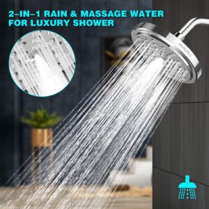 HOPOPRO High Flow Shower Head - High Pressure Rain - 7 Inch Rainfall Spray Shower Head - Tool-less 1-Min Installation - Adjustable Bathroom Shower Head Replacement with Luxury Modern Chrome Look