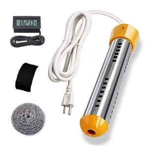 immersion water heater, electric submersible water heater with stainless steel guard cover and digital lcd thermometer, portable bucket heater to heat 5 gallons of water in minutes