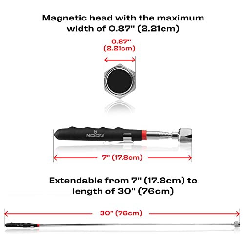 NoCry Telescoping Magnetic Pickup Tool with 25lb Pull Force — Magnet Stick Extendable up to 30in; Non-Slip Extendable Magnet Pickup Tool, Telescopic Magnetic Pick-Up Tool with Extra Strong Magnet