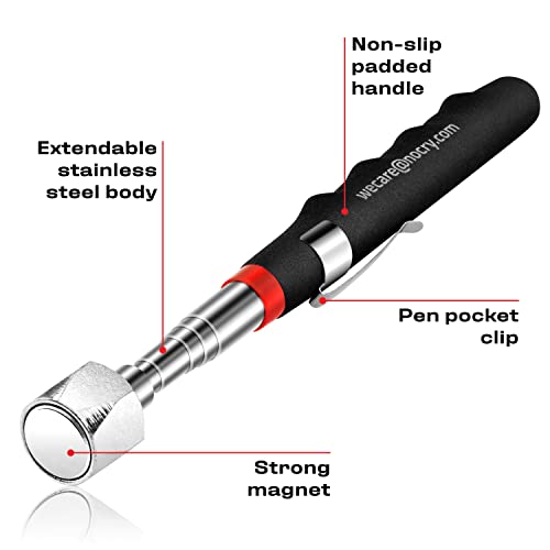 NoCry Telescoping Magnetic Pickup Tool with 25lb Pull Force — Magnet Stick Extendable up to 30in; Non-Slip Extendable Magnet Pickup Tool, Telescopic Magnetic Pick-Up Tool with Extra Strong Magnet