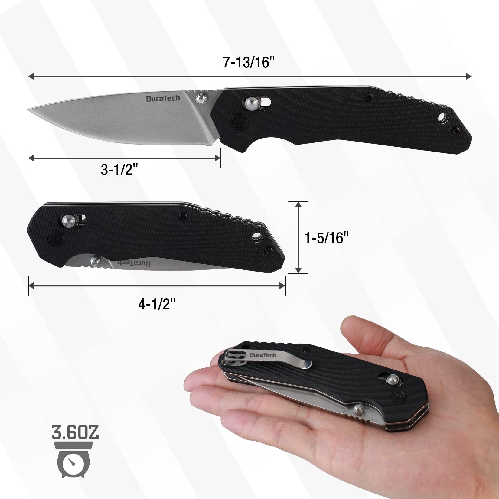DURATECH Folding Pocket Knife, EDC Pocket Knife with Stainless Steel Blade, G10 Handle Folding Knives, Drop Point Blade, Carry Pocket Clip