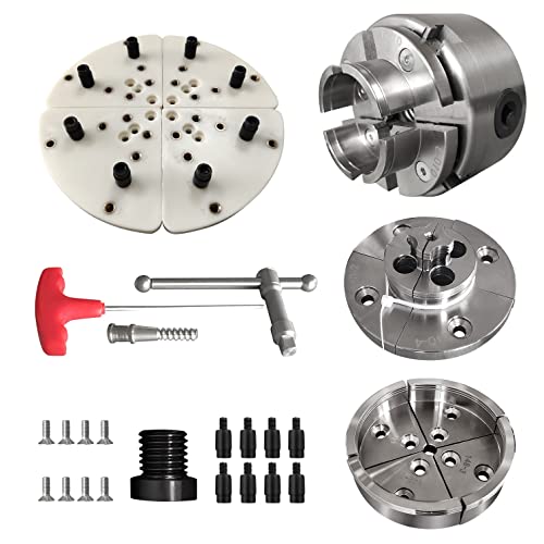 4 Inch Wood Lathe Chuck Set 1" x 8 tpi, Self Centering 4 Jaw Wood Turning Chuck 5pc (4 jaw chuck set 5pc)