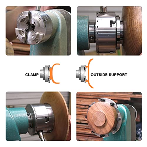 4 Inch Wood Lathe Chuck Set 1" x 8 tpi, Self Centering 4 Jaw Wood Turning Chuck 5pc (4 jaw chuck set 5pc)