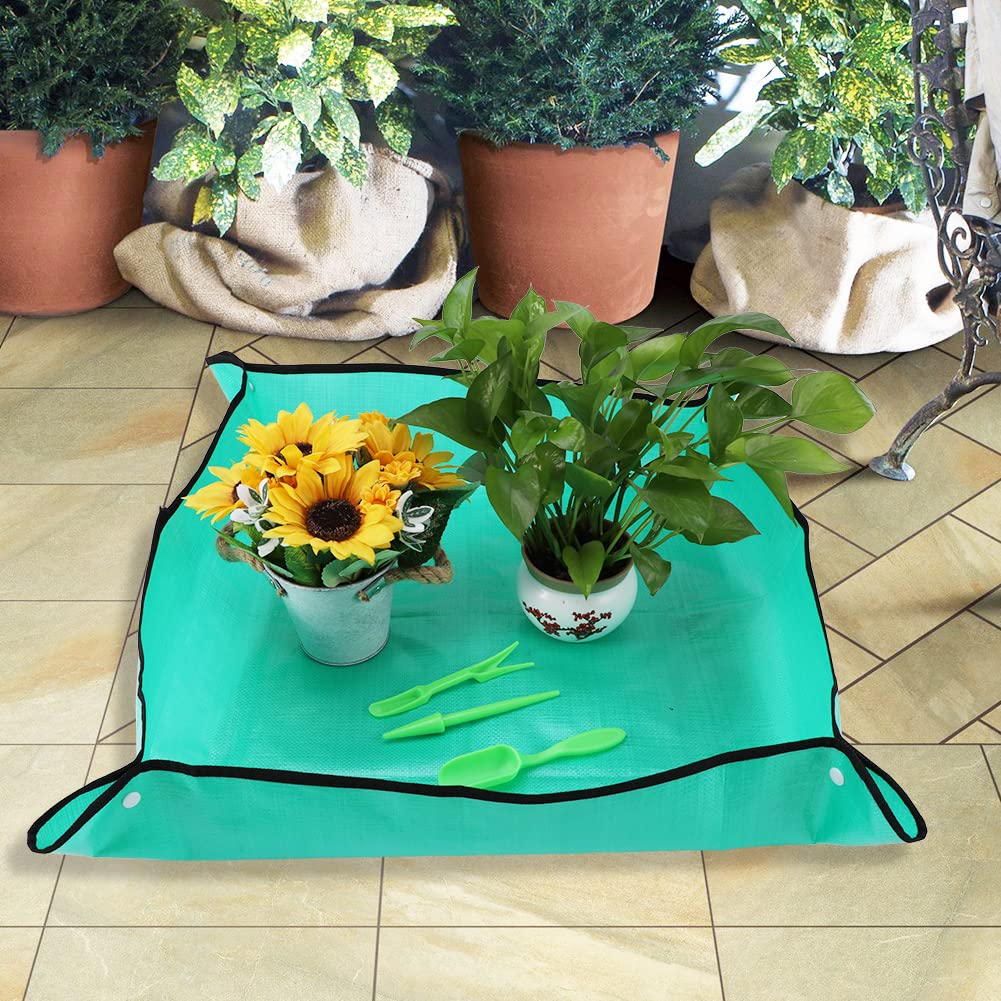 YHZNW 2PCS Plant Transplanting Repotting Mat Foldable Garden Work Cloth Waterproof Thicken Gardening Mat Change Soil Watering Pads with 3Pcs Miniature Succulent Hand Tools(Size:1Set)