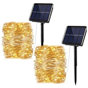 yeoleh outdoor solar lights string, 2 pack each 33ft 100 led waterproof solar powered fairy decorative lights with 8 lighting modes for porch balcony patio camping wedding (warm white)