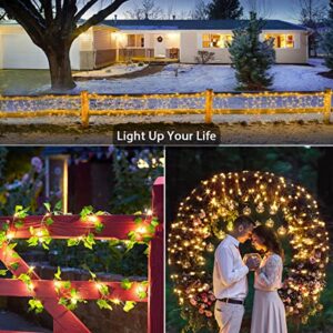 YEOLEH Outdoor Solar Lights String, 2 Pack Each 33FT 100 LED Waterproof Solar Powered Fairy Decorative Lights with 8 Lighting Modes for Porch Balcony Patio Camping Wedding (Warm White)