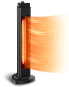 electric patio heater, 1500w outdoor infrared standing heater with 90° wide oscillation, v0 flame retardant material, super quiet space tower heater, ideal for terrace balcony courtyard