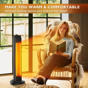 Electric Patio Heater, 1500W Outdoor Infrared Standing Heater with 90° Wide Oscillation, V0 Flame Retardant Material, Super Quiet Space Tower Heater, Ideal for Terrace Balcony Courtyard