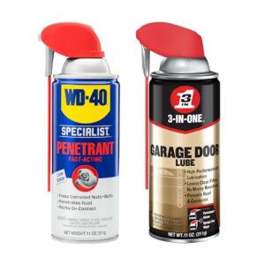wd-40 specialist penetrant & 3-in-one garage door lube combo pack, smart straw sprays 2 ways, fast-acting penetrant, quick-drying garage lubricant, penetrant and garage door lube 11oz cans (pack of 2)