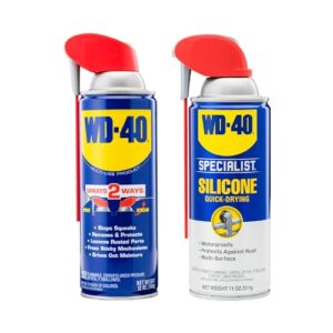 wd-40 multi-use product and wd-40 specialist silicone lubricant combo pack, smart straw sprays 2 ways, wd-40 original formula 12oz and water-resistant silicone 11oz (pack of 2)