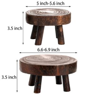 TOPZEA Set of 2 Mini Wooden Stool Display Stand, Wood Riser for Bonsai, Flower Pot, Small Potted Plant Stands Round Rustic Planter Stools Pedestal Risers for Garden, Patio, Home