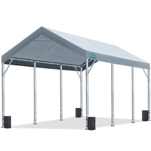 ADVANCE OUTDOOR 12x20 ft Heavy Duty Carport Car Canopy Garage Boat Shelter Party Tent, Adjustable Peak Height from 9.5ft to 11ft, Silver Gray