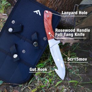 FLISSA Hunting Knife Set, Full Tang Hunting Knife with Sheath, 3-Pieces Fixed Blade Knife, Hunting Survival Knives For Outdoor, Camping, Bushcraft