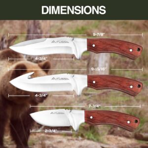 FLISSA Hunting Knife Set, Full Tang Hunting Knife with Sheath, 3-Pieces Fixed Blade Knife, Hunting Survival Knives For Outdoor, Camping, Bushcraft