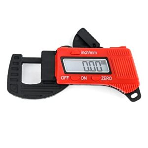 QWORK Thickness Gauge Measuring Tool, 0-12 mm (0.5") Digital Thickness Caliper Micrometer, Red