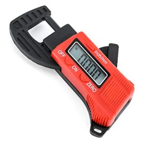 QWORK Thickness Gauge Measuring Tool, 0-12 mm (0.5") Digital Thickness Caliper Micrometer, Red