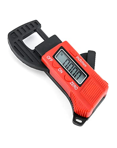 QWORK Thickness Gauge Measuring Tool, 0-12 mm (0.5") Digital Thickness Caliper Micrometer, Red