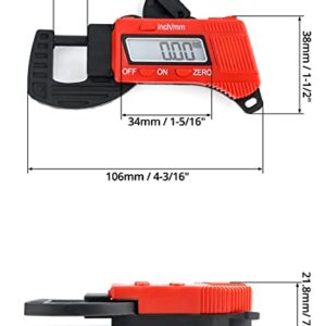 QWORK Thickness Gauge Measuring Tool, 0-12 mm (0.5") Digital Thickness Caliper Micrometer, Red