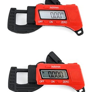 QWORK Thickness Gauge Measuring Tool, 0-12 mm (0.5") Digital Thickness Caliper Micrometer, Red