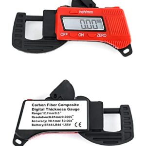 QWORK Thickness Gauge Measuring Tool, 0-12 mm (0.5") Digital Thickness Caliper Micrometer, Red