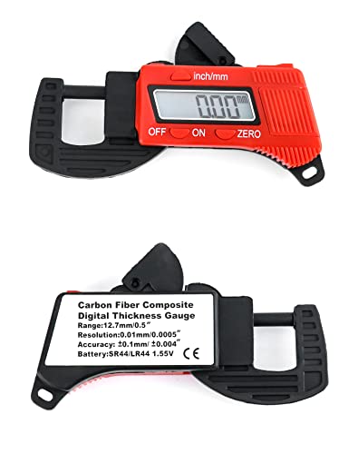 QWORK Thickness Gauge Measuring Tool, 0-12 mm (0.5") Digital Thickness Caliper Micrometer, Red