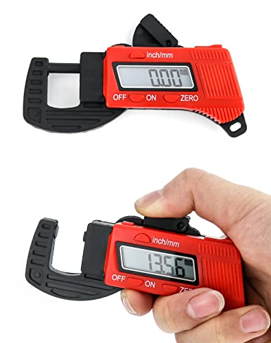 QWORK Thickness Gauge Measuring Tool, 0-12 mm (0.5") Digital Thickness Caliper Micrometer, Red