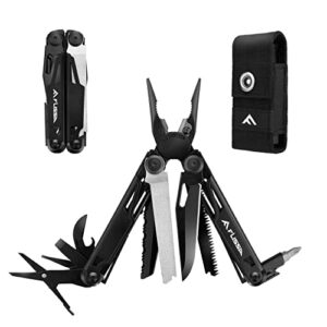 flissa multitool, 16-in-1 multitool pliers, folding pocket tool with sheath, bottle opener, pocket knife, screwdriver, multitools for outdoor, handwork, home, hunting, camping