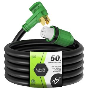 rvmate 50 amp generator cord 25 feet, easy plug in handle, generator emergency power cord nema 14-50p to cs6364 & ss2-50r, etl listed