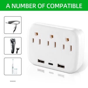 3 Prong Outlet Surge Protector Adapter With USB Port Type-C Multi Plug Wall Outlet Expander for Home, Office, Portable in Travel