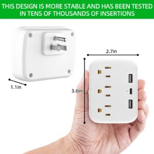 3 Prong Outlet Surge Protector Adapter With USB Port Type-C Multi Plug Wall Outlet Expander for Home, Office, Portable in Travel