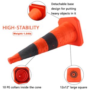 28 inch Collapsible Traffic Cones, 2 Pack Parking Cones| Safety Cones| Road Cones, Orange Cones with Reflective Collars, Pop up Construction Cones for Parking Lot & Driving Practice