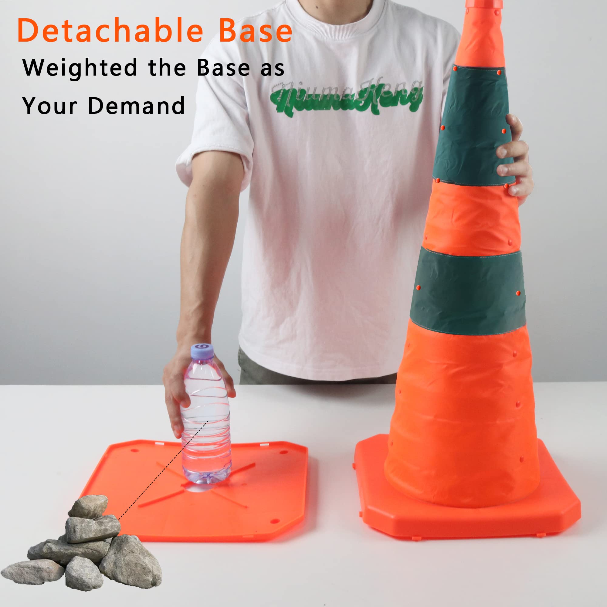 28 inch Collapsible Traffic Cones, 2 Pack Parking Cones| Safety Cones| Road Cones, Orange Cones with Reflective Collars, Pop up Construction Cones for Parking Lot & Driving Practice