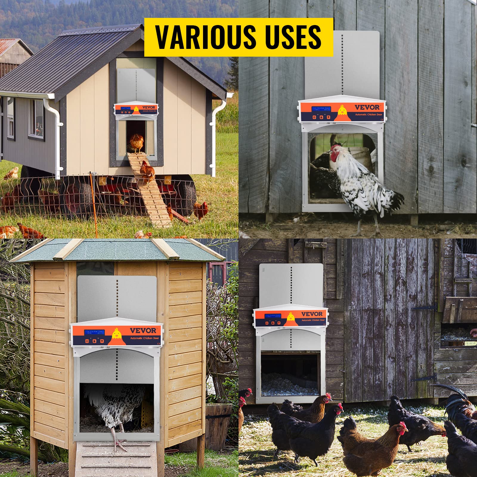 VEVOR Automatic Chicken Coop Door Chicken Door with Timer and Light Sensor Battery Powered Auto Door Opener of Full Aluminum Predator-Proof for Chicken Duck with Protection Mode Gray