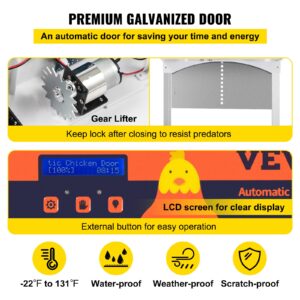 VEVOR Automatic Chicken Coop Door Chicken Door with Timer and Light Sensor Battery Powered Auto Door Opener of Full Aluminum Predator-Proof for Chicken Duck with Protection Mode Gray