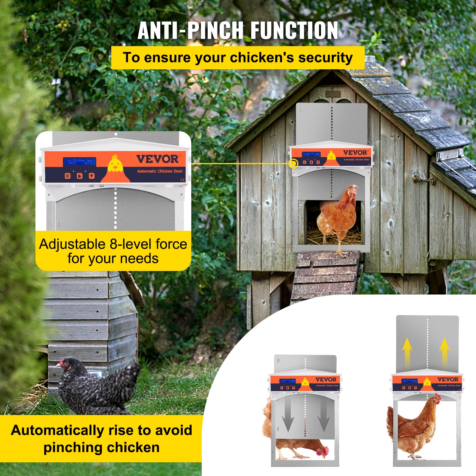 VEVOR Automatic Chicken Coop Door Chicken Door with Timer and Light Sensor Battery Powered Auto Door Opener of Full Aluminum Predator-Proof for Chicken Duck with Protection Mode Gray