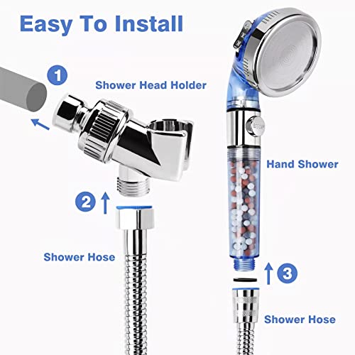 REHAVE Filtered Shower Head with Handheld, 59 inches Expandable Shower Hose Extra Long for Bathing Toilet Cleaning, Leakproof Flexible Shower Hose Extension for shower head, High Pressure Shower Head