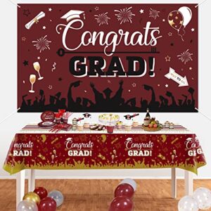 Graduation Decorations for Class of 2023, 80Pcs Graduation Balloons+ 1Pcs Graduation Backdrop Banner+ 2Pcs Graduation Tablecloth Kit for College High School Middle School Graduation Decor- Maroon