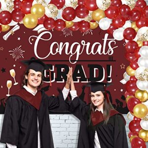 Graduation Decorations for Class of 2023, 80Pcs Graduation Balloons+ 1Pcs Graduation Backdrop Banner+ 2Pcs Graduation Tablecloth Kit for College High School Middle School Graduation Decor- Maroon