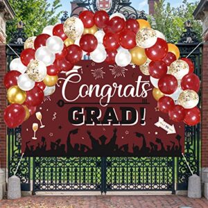 Graduation Decorations for Class of 2023, 80Pcs Graduation Balloons+ 1Pcs Graduation Backdrop Banner+ 2Pcs Graduation Tablecloth Kit for College High School Middle School Graduation Decor- Maroon