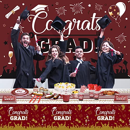 Graduation Decorations for Class of 2023, 80Pcs Graduation Balloons+ 1Pcs Graduation Backdrop Banner+ 2Pcs Graduation Tablecloth Kit for College High School Middle School Graduation Decor- Maroon