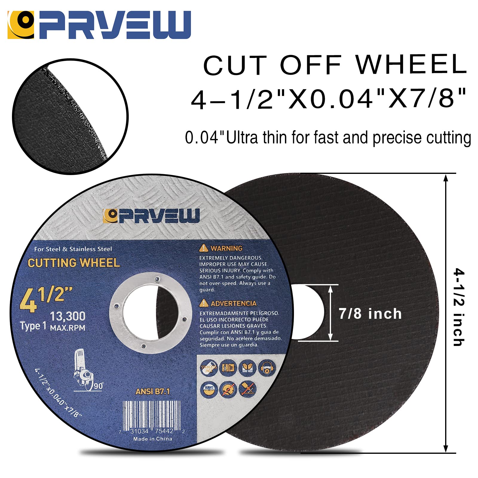 PRVEW 60-Pack Cut Off Wheels 4 1/2 Inch,4.5"x0.04"x7/8"Angle Grinder Cutting Wheel Cutting Disc,4.5 Inch Cut Off Wheel for Metal&Stainless Steel, Grinder Wheels for General Purpose Metal Cutting