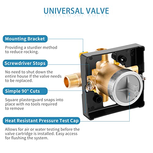 Universal Tub and Shower Valve Body for Tub Faucet Trim Kits, Compatible with R10000-UNBX (with Screwdriver Stops), Black