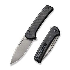civivi pocket knife for edc, conspirator button lock folding knife 3.48" nitro-v blade, black micarta handle c21006-1