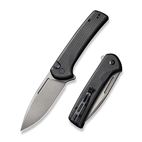 CIVIVI Pocket Knife for EDC, Conspirator Button Lock Folding Knife 3.48" Nitro-V Blade, Black Micarta Handle C21006-1