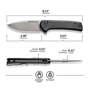 CIVIVI Pocket Knife for EDC, Conspirator Button Lock Folding Knife 3.48" Nitro-V Blade, Black Micarta Handle C21006-1