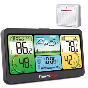thermopro tp280 1000ft home weather stations wireless indoor outdoor thermometer, indoor outdoor weather stations with swiss-made sensor, inside outside weather thermometer barometer with forecast